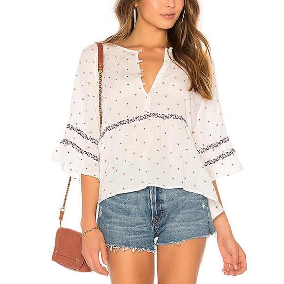 Anthro Velvet Graham Spencer Embroidered Ditzy Floral Babydoll Blouse Top - Picture 12 of 14